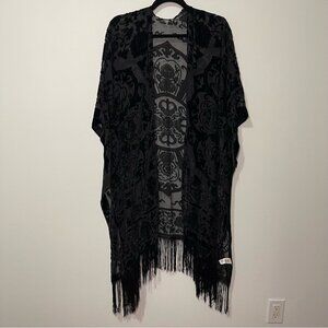 *Sold* Mossimo Supply Co. Black Velvet Burnout Kimono Cardigan Fringe Boho
